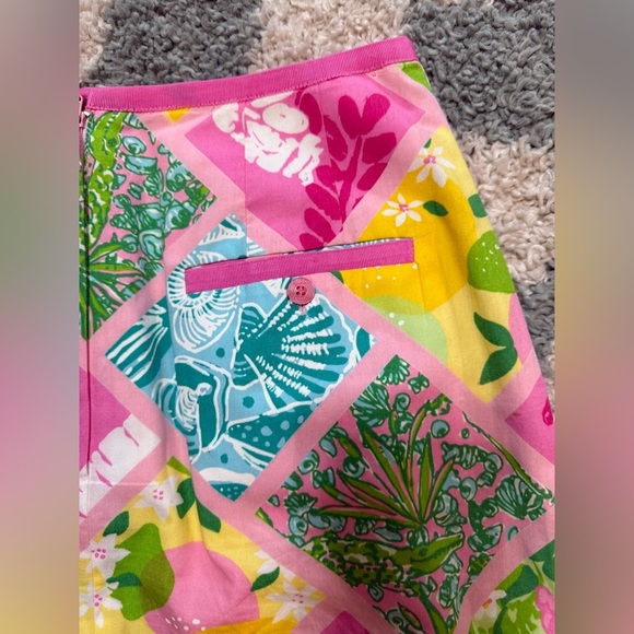 LILLY PULITZER 90s/Y2K Pink Tile Patch Vintage Skirt Alligator Lemon Seashell 2 - Picture 13 of 14